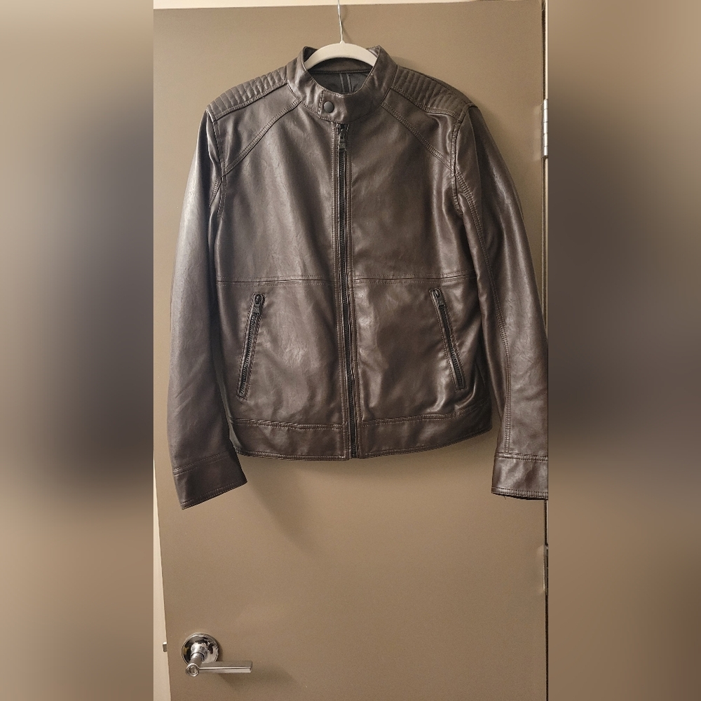 Express Men's Brown Faux Leather Moto Jacket Small